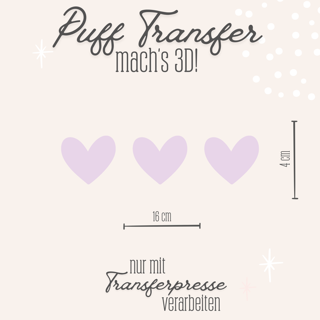 Puff Transfer - 3er Reihe Herz zartrosa